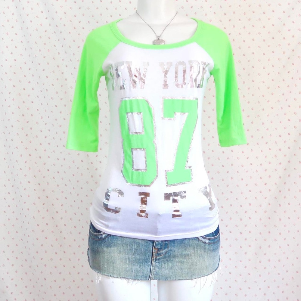 y2k neon green new york 87 graphic top
